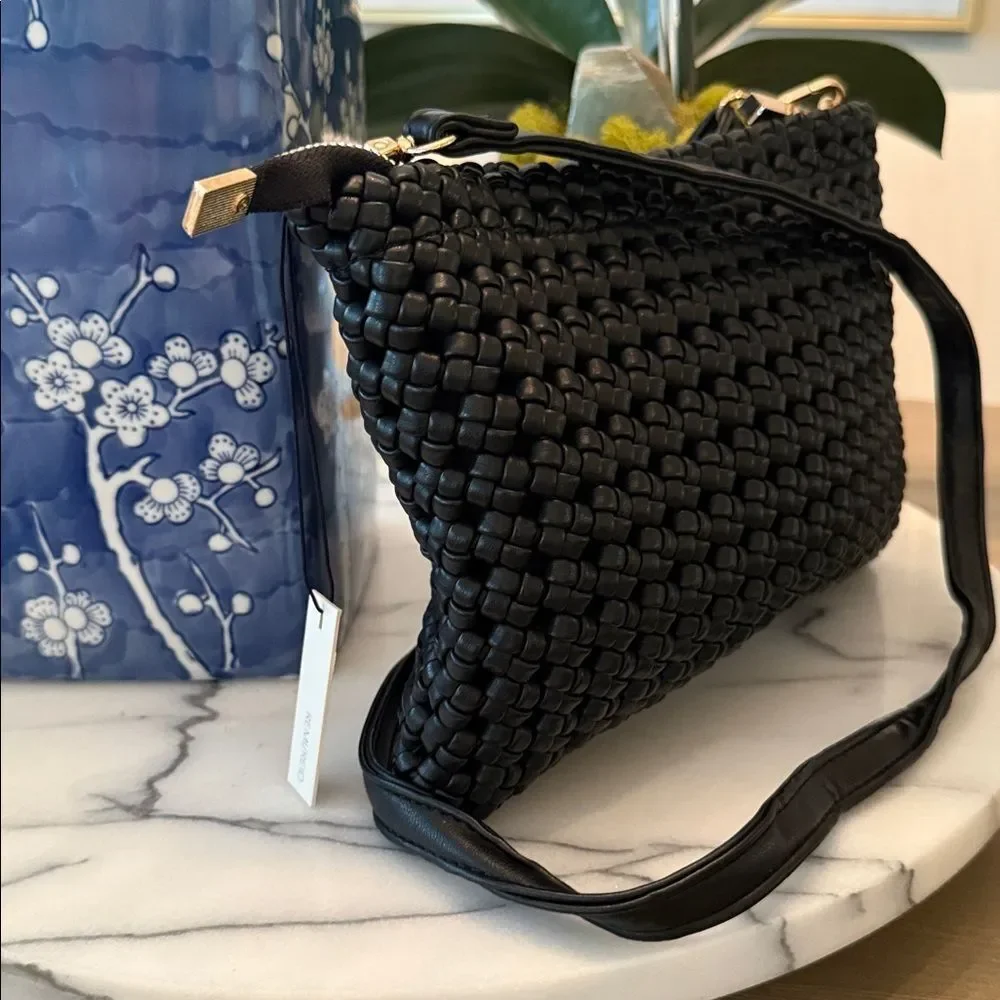 Anthropologie The Kalani Woven Knot Clutch: Faux Leather Edition Black